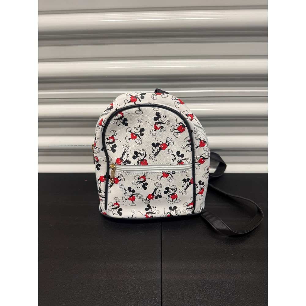 Disney Mickey Mouse Mini Backpack White Faux Leather All Over Print Bag